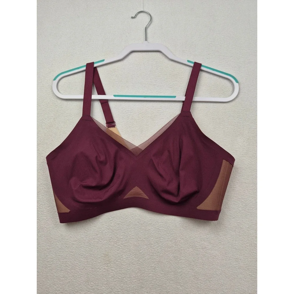 Honeylove Crossover Bra Wireless Mesh Fig Burgundy Women Size 1X NO PADS